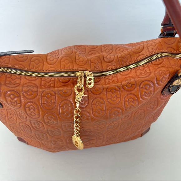 MARINO ORLANDI Italy Monogram Cognac Brown Leather Oversized Hobo Shoulder Bag - Picture 9 of 15